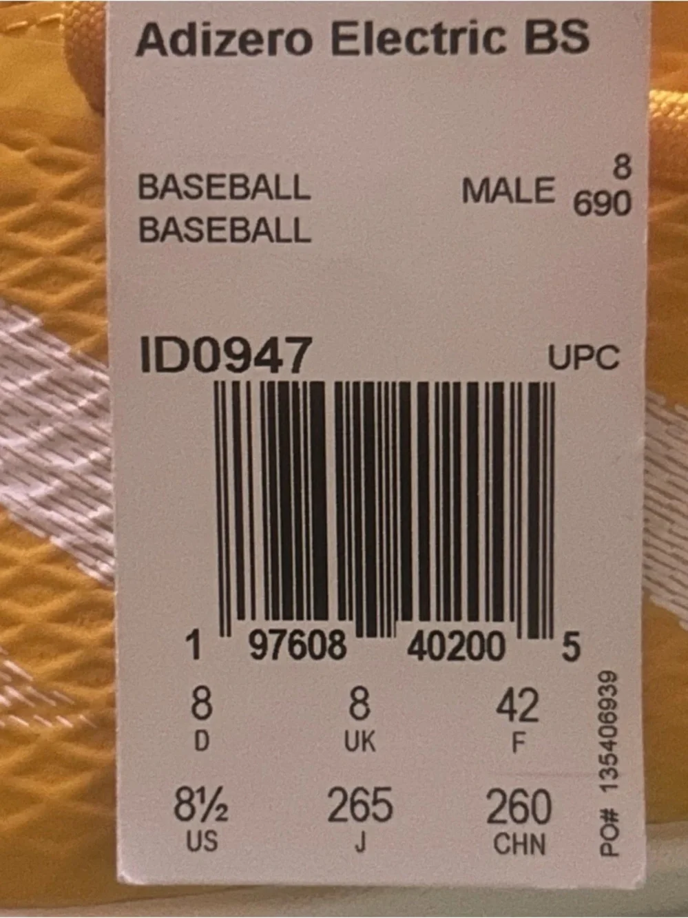 Adidas Adizero Electric BS Men’s Baseball Cleats Yellow Size 8.5 ID0947